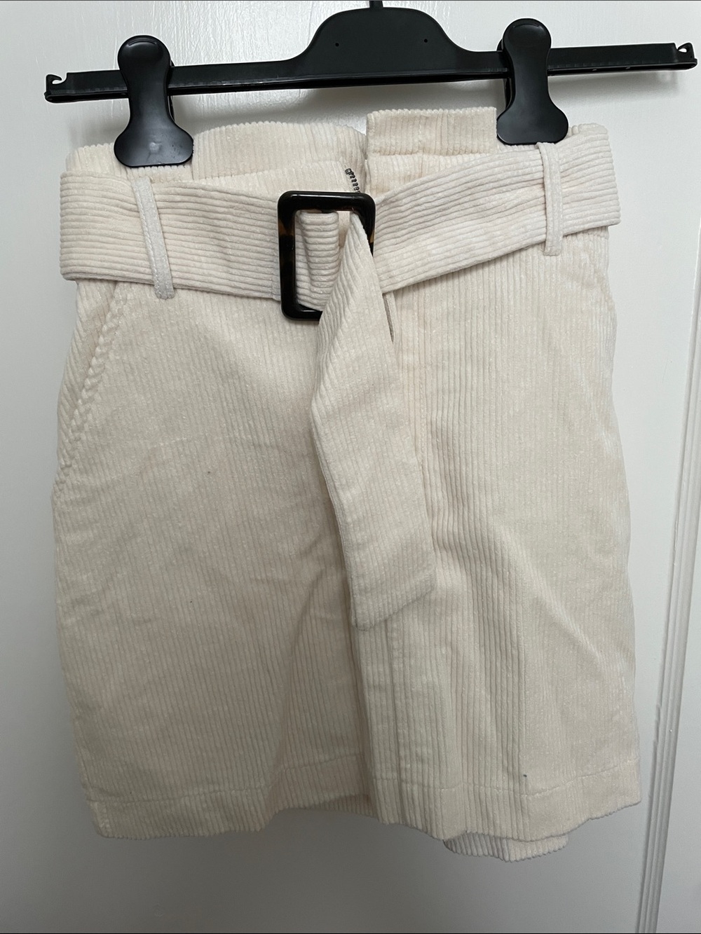 Zara Trf White Corduroy Skirt with Buckle Belt and Side Pockets